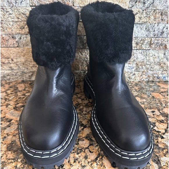 $1100 PROENZA SCHOULER SHEARLING LUG SOLE ANKLE BOOT BLACK LEATHER - Picture 3 of 9